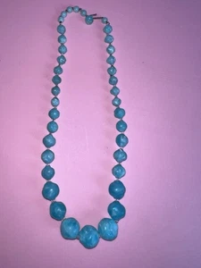 Vintage Necklace Teal Blue Beads Silvertone - Picture 1 of 2