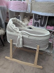PRE ORDER - 2 months -handmade crochet moses basket with mattress. NOT STAND - Picture 1 of 3