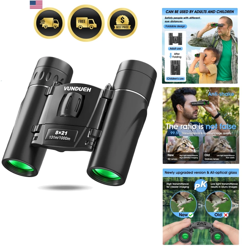 Compact Binoculars for Kids Adults Waterproof 8X Focus Outdoor Travel - Image 1 of 4