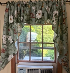 Williamsburg Waverly Stoff 2 Stck. Swag Vorhang Magnolie Grün Schmetterling 93" Gesamt - Bild 1 von 23