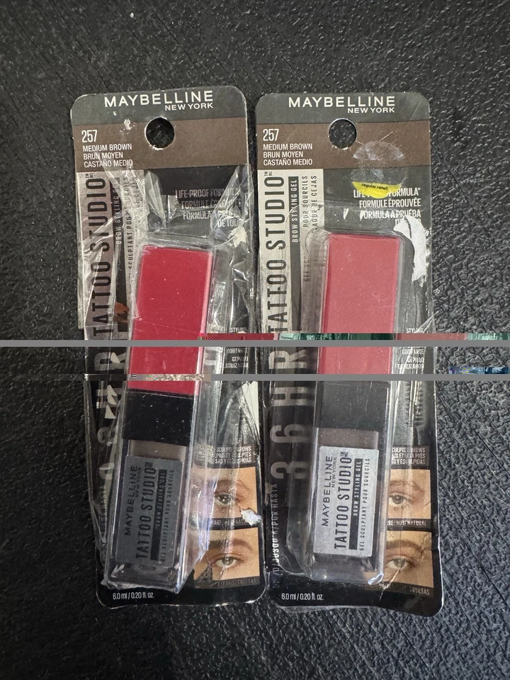 Pack de 2! Gel para peinar cejas Maybelline Tattoo Studio, 257 paquetes de daños marrón medio Foto 1 de 1