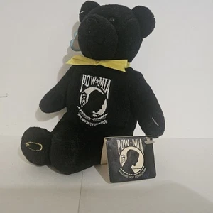 The POW/MIA Bear 9" groß, The Original Holy Bear schwarze Beanie gelbes Band 2003 - Bild 1 von 8
