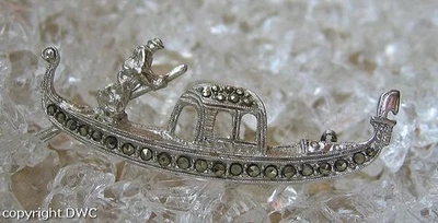 Gondelbrosche Silberbrosche Brosche 800 Silber mit Makasiten fein - Bild 1 von 4