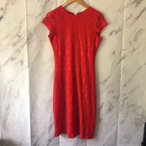 FLORAL LACE CAP SLEEVE KNEE LENGTH DRESS - RED/ORANGE WOMENS SIZE 4 - Picture 1 of 10