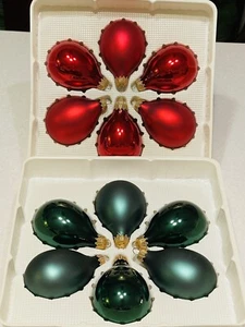 Weihnachten von Krebs grün & rot Träne Tropfen Krone Glas Ornamente Set 12 Vintage - Bild 1 von 11