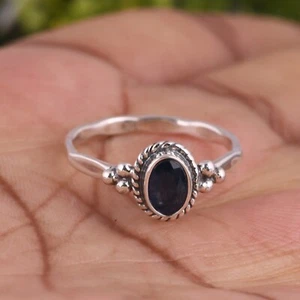 925 Sterling Silver Twist Oval Rope Ring With Genuine Blue Sapphire Gemstone - Picture 1 of 8