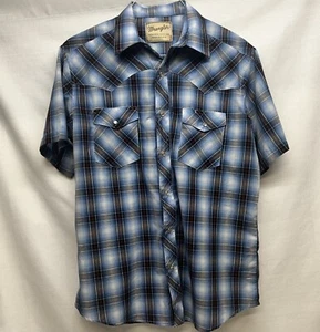 Wrangler Western Shirt Mens Plaid Short Sleeve Pearl Snap See Measurements - Picture 1 of 3