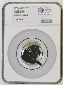 2024 G.B. 5 oz S£10 Lion & Eagle .999 Silver Privy FDOI NGC REV. PF70 Jennings - Picture 1 of 3
