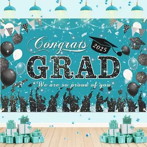 Teal Blue Grad Banner 2025 - Congrats Grad Decor, 70.8x43.3 in, High School - Picture 1 of 6