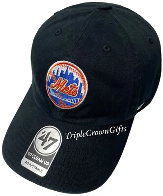 MLB New York Mets ('47 Brand) Clean Up Hat Adjustable Strap Black - Image 1 of 4