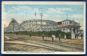 Leap the Dips Ocean View Summer Resort Norfolk Virginia Roller Coaster Postcard - Picture 1 of 2