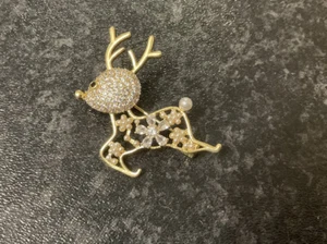 NBW springende Rentier Brosche Pin mit Perle Weihnachten Rentier Brosche Frauen Weihnachten - Bild 1 von 5