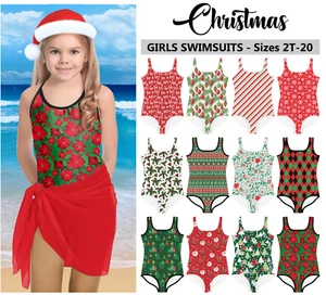 Kids Christmas Swimsuit #1 - Baby Girl Teens Bathing Suit Santa Holiday - Picture 1 of 18