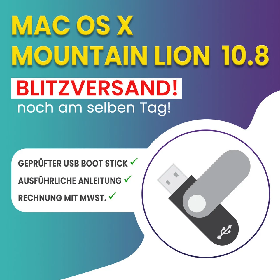 mac OS X 10.8 Mountain Lion 16GB USB Boot Stick! Blitzversand noch am selben Tag - Bild 1 von 1