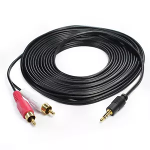 Gold 15FT 3.5mm to 2RCA Male Audio Auxiliary Aux Stereo Y Splitter Cable Cord - Picture 1 of 9