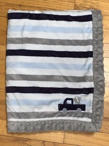 Child of Mine Blue Gray White Stripe Puppy Dog Truck Baby Blanket/Lovey - Picture 1 of 8