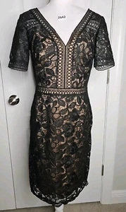 Tadashi Shoji Katelyn Lace Dress Sz 8 Black Cocktail Formal V-Neck Knee Length - Picture 1 of 15
