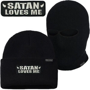 Mütze Sturmhaube Satan Loves Me Schwarz Beanie Black Balaclava Teufel Devil 666 - Bild 1 von 11