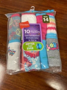 Hanes Girls 10 Pairs Tagless Hipsters Supersoft Waist Band Size 14 - Picture 1 of 2