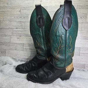 OLATHE Cowboy Boots Rough Stock Mens 6B Green Black Horseman Heel Bronc Riding - Picture 1 of 12