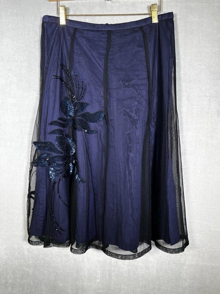 Falda French Connection Gótica Bruja Negra Púrpura Floral Bordada Lentejuelas 8 Foto 1 de 4