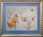 Winter Landscape Oil Fairytale Fox And Cockerel 1960S Ukrainian Artist Volobuev