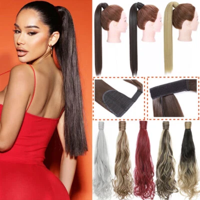 Thick Natural Ponytail Clip In Hair Extensions Wrap Around Pony Tail As Human US - Image 1 of 4