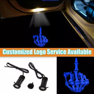 2pcs Wired Car Door Blue Skull Middle Finger Logo LED Projection Welcome Light - Picture 1 of 5