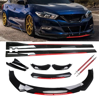 Front Bumper Lip Spoiler Splitter Glossy Black Red For Nissan Maxima2 Layer Body Foto 1 de 4