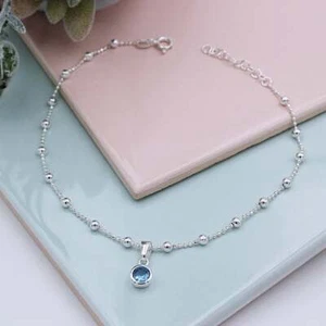 Women's Amazing Round Cut Blue Sapphire Beaded Bracelet In 935 Argentium Silver - Picture 1 of 5