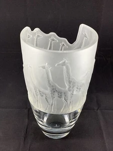 Vintage NACHTMANN CRYSTAL VASE Giraffe Safari Line Frosted Clear Label Signed - Picture 1 of 12