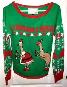 GIRLS TEENS CHRISTMAS SWEATER FLAMINGLE BELLS! FLAMINGO MEDIUM SEE MEASUREMENTS! - Picture 1 of 1