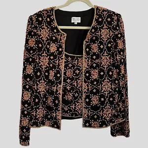 Sean Collection Black Silk Beaded Sequin Evening Jacket Med & Tank Lg Formal - Picture 1 of 18