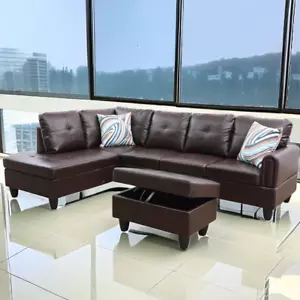 Sectional Sofa Bed Faux Leather L Shaped Couch Reversible Chaise With Ottoman US - Picture 1 of 24