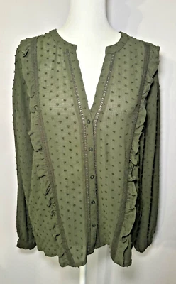 Camisa Zara Abotonada Manga Larga Transparente Volantes Talla M Verde Campesino Cottagecore Foto 1 de 4