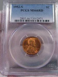 Red Gem BU 1952-s Lincoln Wheat Penny PCGS MS66 RD. #25 - Picture 1 of 7