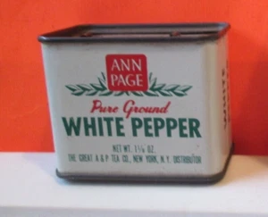Vintage NOS ANN PAGE PURE WHITE PEPPER Spice Tin THE GREAT A&P COMP MADE IN USA - Picture 1 of 4