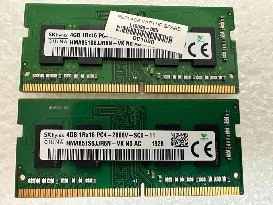 HP 8GB 2x 4GB PC4-21300 DDR4 2666MHz SoDimm Memory L10598-855 - Image 1 of 1