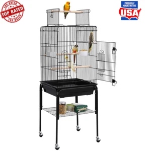 Open Top Mid-Sized Parrot Cage with Detachable Rolling Stand Bird Cage - Picture 1 of 9