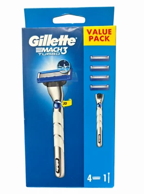 Gillette Mach3 Turbo 3D Razor Handle + 4 Refill Blades | Value Pack
