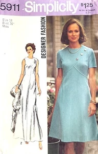 1970's  Simplicity Misses' Dress Designer Fashion Pattern 5911 Size 14 UNCUT - Picture 1 of 2