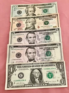 fancy serial number $20、$10、$5、 $1 dollar bills - Picture 1 of 7