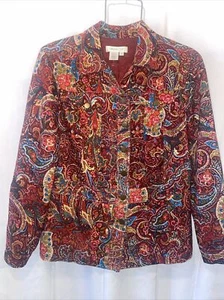 Coldwater Creek M Red Paisley Corduroy Lined Jacket Jean Jacket Style Size M - Picture 1 of 11