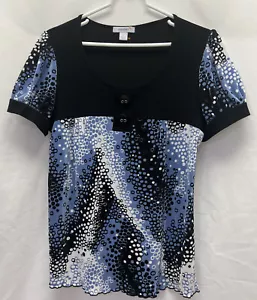 DressBarn szL Geometric Short sleeve Tunic Blouse ruffle hem chunky button detai - Picture 1 of 10