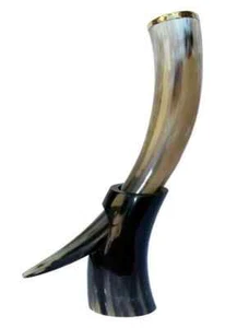 Vintage Drinking Horn Mug Medieval Handmade Viking Cup With Stand office Decor - Picture 1 of 3