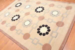 6'8" x 9'11" Handmade 100% Wool Pile Area rug Modern Beige