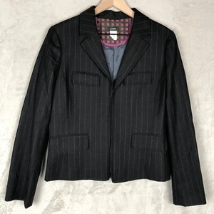 J. CREW 100% Wool Jacket Sz 10 Black Stripe Hook Pockets Academia Blazer Preppy - Picture 1 of 15