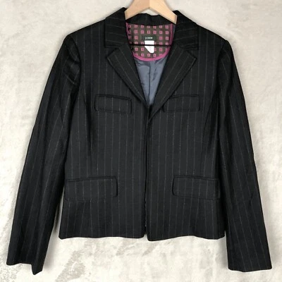 J. CREW 100% Wool Jacket Sz 10 Black Stripe Hook Pockets Academia Blazer Preppy - Image 1 of 4