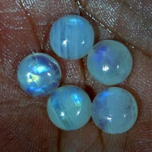 100% Natural Amazing RAINBOW MOONSTONE ROUND 10 MM CABOCHON GEMSTONE 5 Pcs LOT - Picture 1 of 22