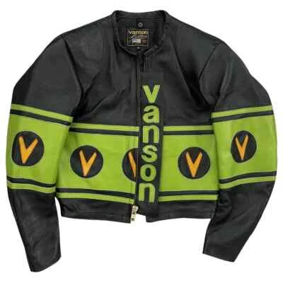 Vanson Leathers Racing Jacket – Black & Neon Green Motorcycle Leather size XL - Image 1 of 4